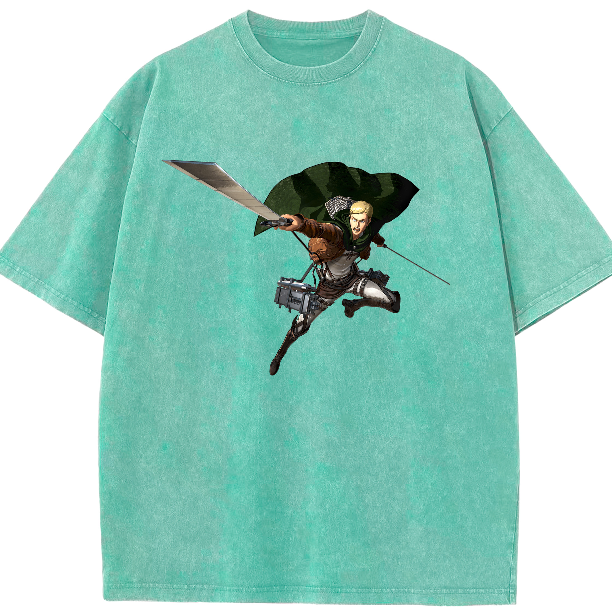 （画像用） 進撃の巨人 エルヴィン・スミス Attack on Titan Erwin Smith 綿100% ヴィンテージ風 半袖Tシャツ（フロントプリント）